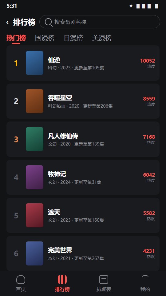 动漫天堂排行榜界面